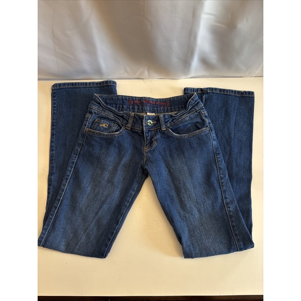 Oneill Jeans Womens Size 1 Blue Flare Low Rise Regular Fit Stretch Zipper Denim